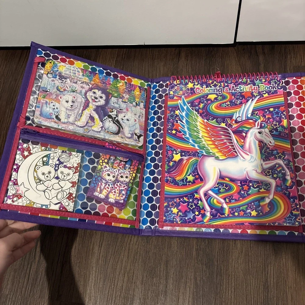 Lisa Frank Puppies Unicorns Trifold Flip Out Organizer‎ Crayons Stickers Puzzles